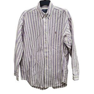 Ralph Lauren Blake Men's Vintage Purple White Stripe‎ Color Pony LS Button Up XL